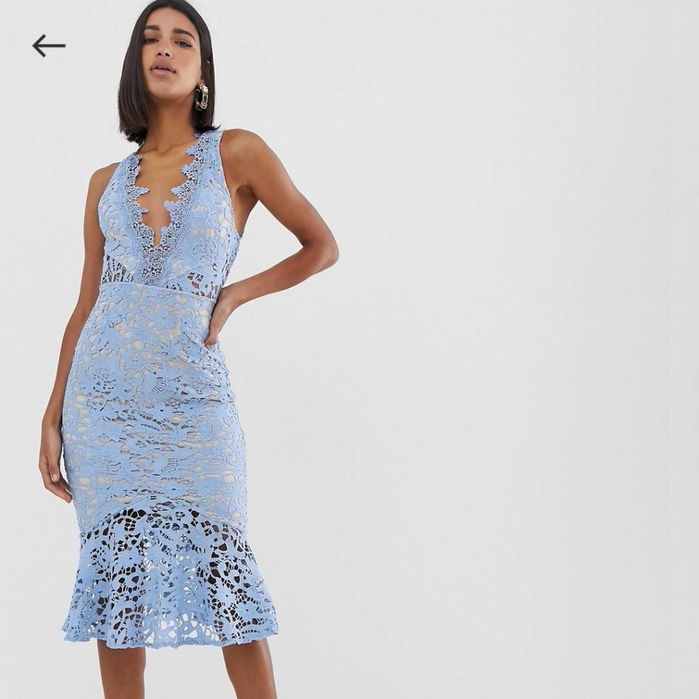 ISO blue lace love triangle dress sold by ASOS